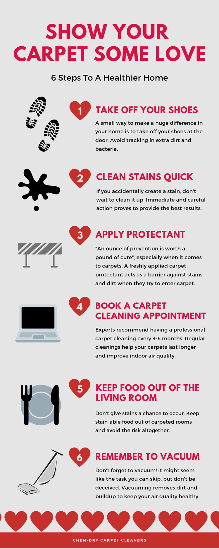 6 steps to keep your carpet clean in Farmington Hills MI with vacuuming, professional cleaning, and other carpet cleaning tips with Metro Chem-Dry