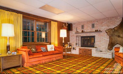 wall to wall orange and yellow plaid 70's carpet in Corona CA